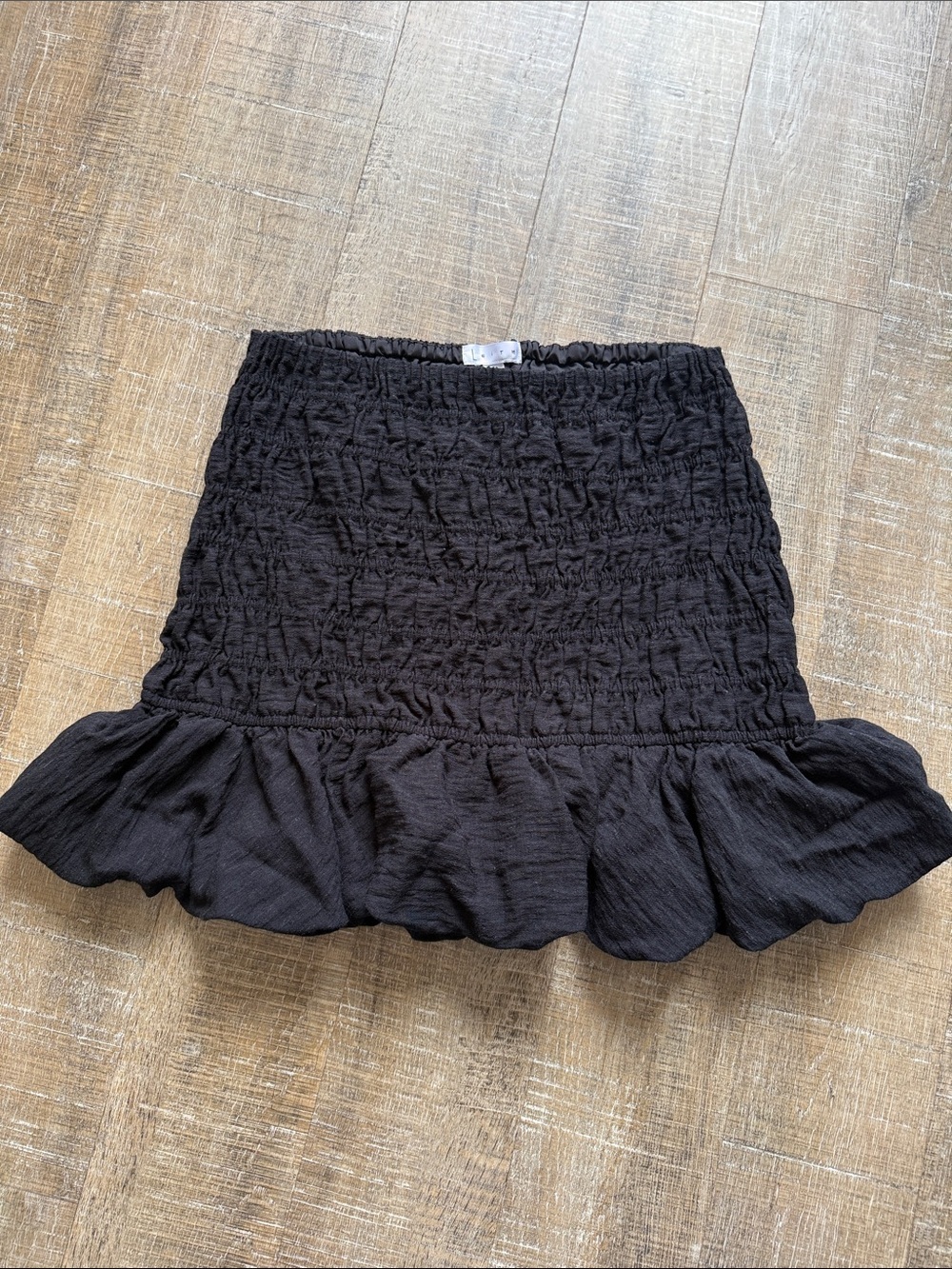 Leith Black Smocked Ruffle Mini Skirt